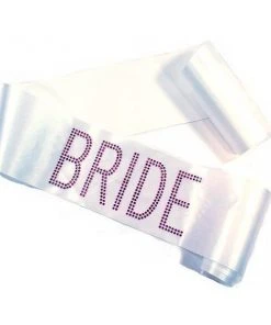 Bachelorette Superstore White W/ Pink Rhinestone "Bride" BLOCK Sash Sashes