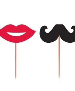 Bachelorette Superstore Red Lips & Black Mustache Party Picks, 12 Pk New Arrivals